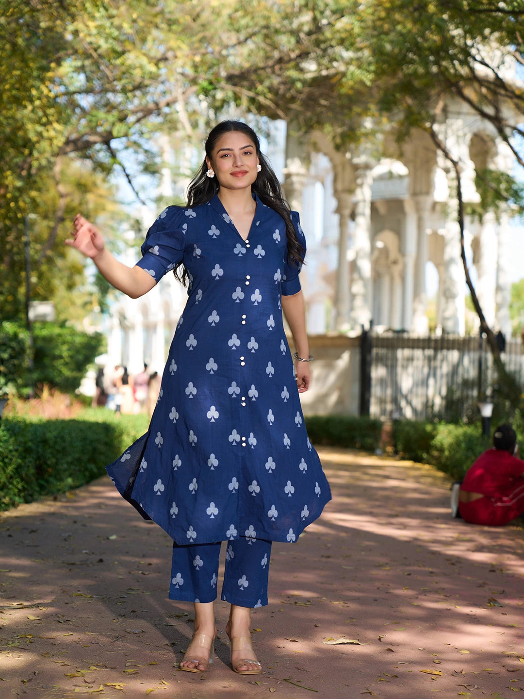 Navy Blue A-Line One Pocket Kurta Trouser Set-Yufta Store-7503SETNBM
