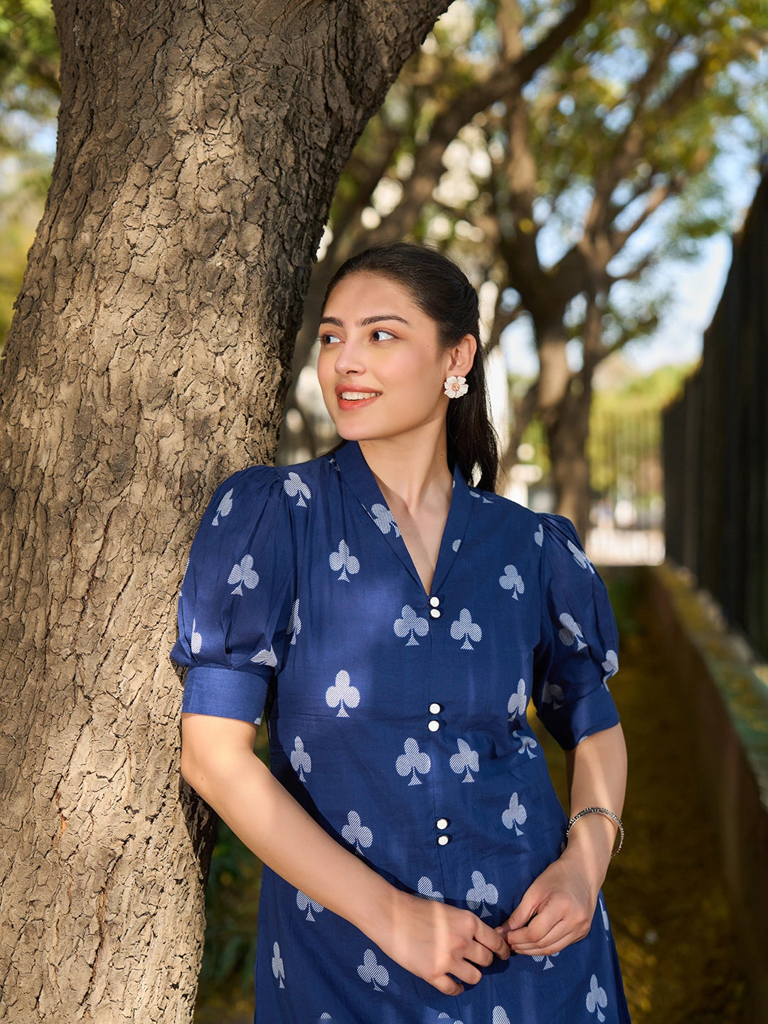 Navy Blue A-Line One Pocket Kurta Trouser Set-Yufta Store-7503SETNBM