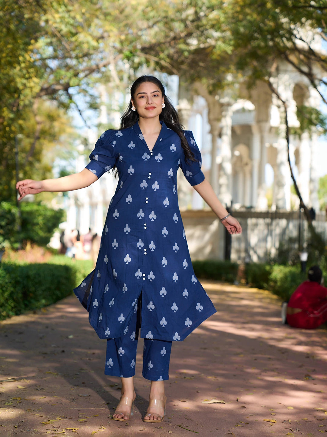 Navy Blue A-Line One Pocket Kurta Trouser Set-Yufta Store-7503SETNBM
