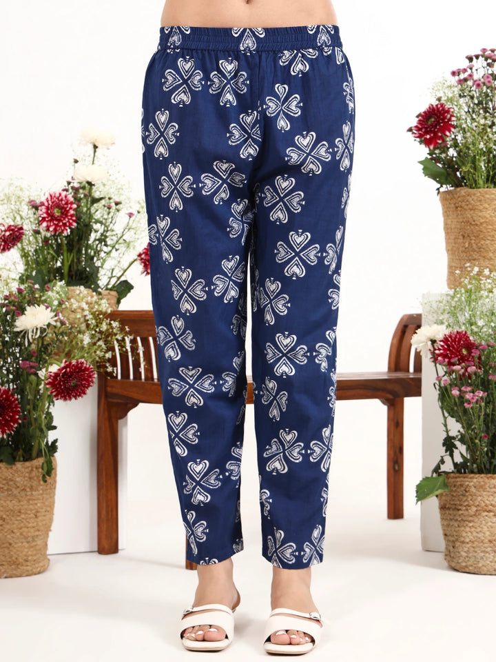 Navy Blue Cotton A-Line Kurta Pant Dupatta Set-Yufta Store-7532SKDNBS