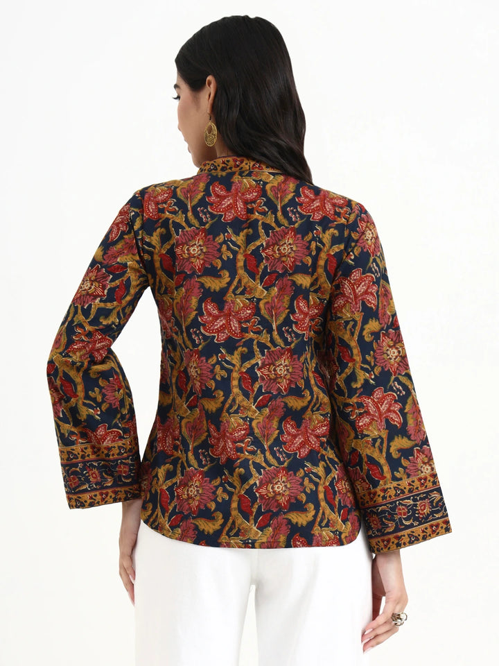 Navy Blue Cotton Regular Top