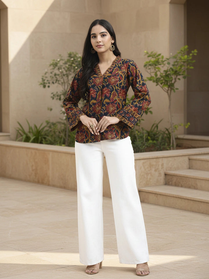 Navy Blue Cotton Regular Top