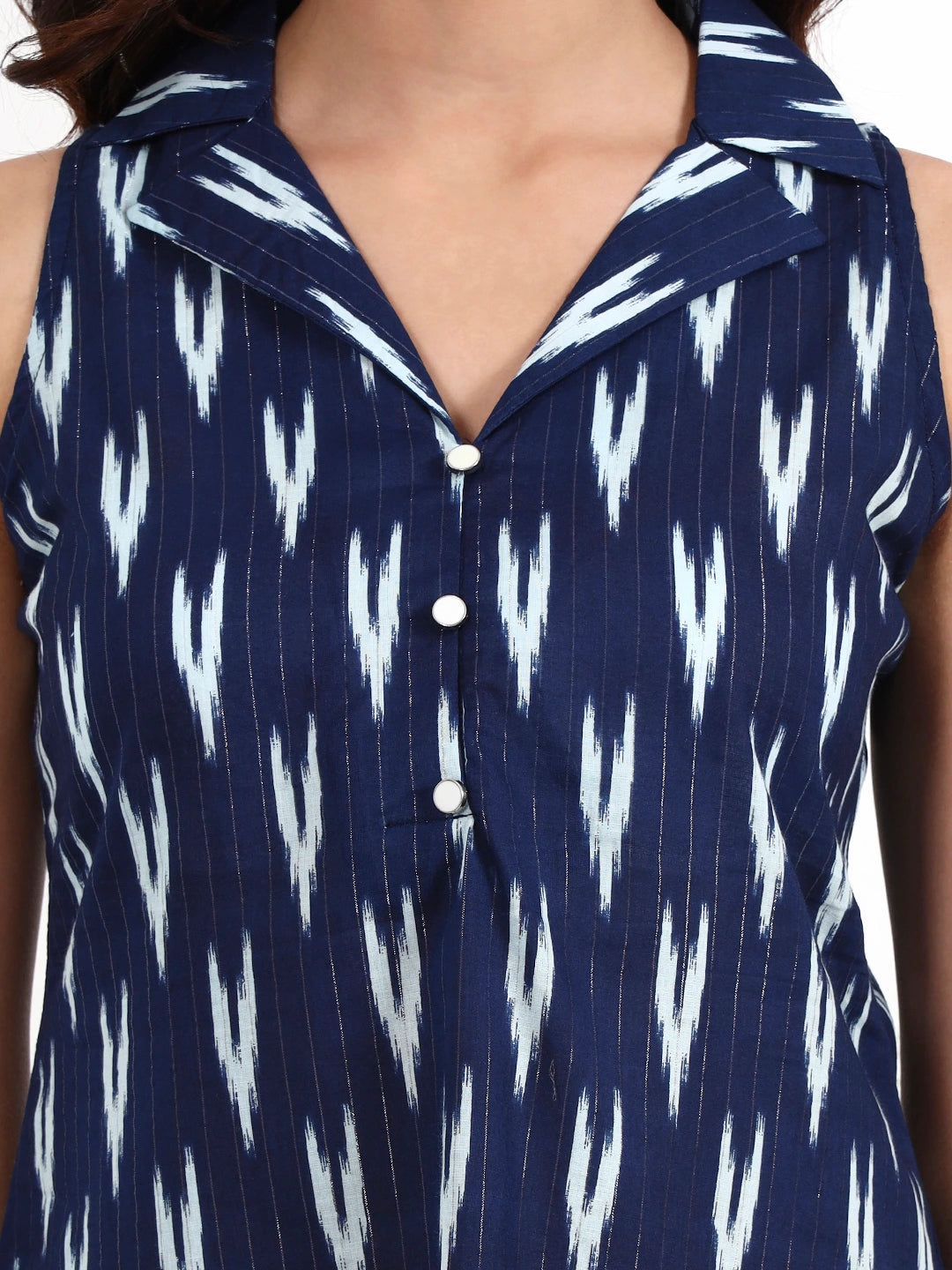 Navy Blue Cotton Straight Coat Collar Top-Yufta Store-7545TOPNBS