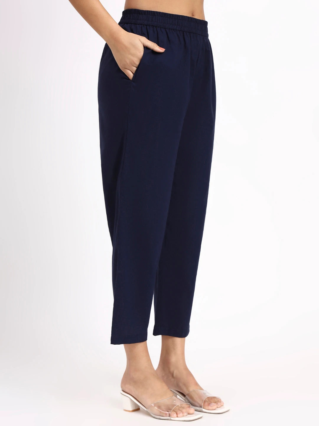 Navy Blue Cotton Straight Kurta Pant Dupatta Set