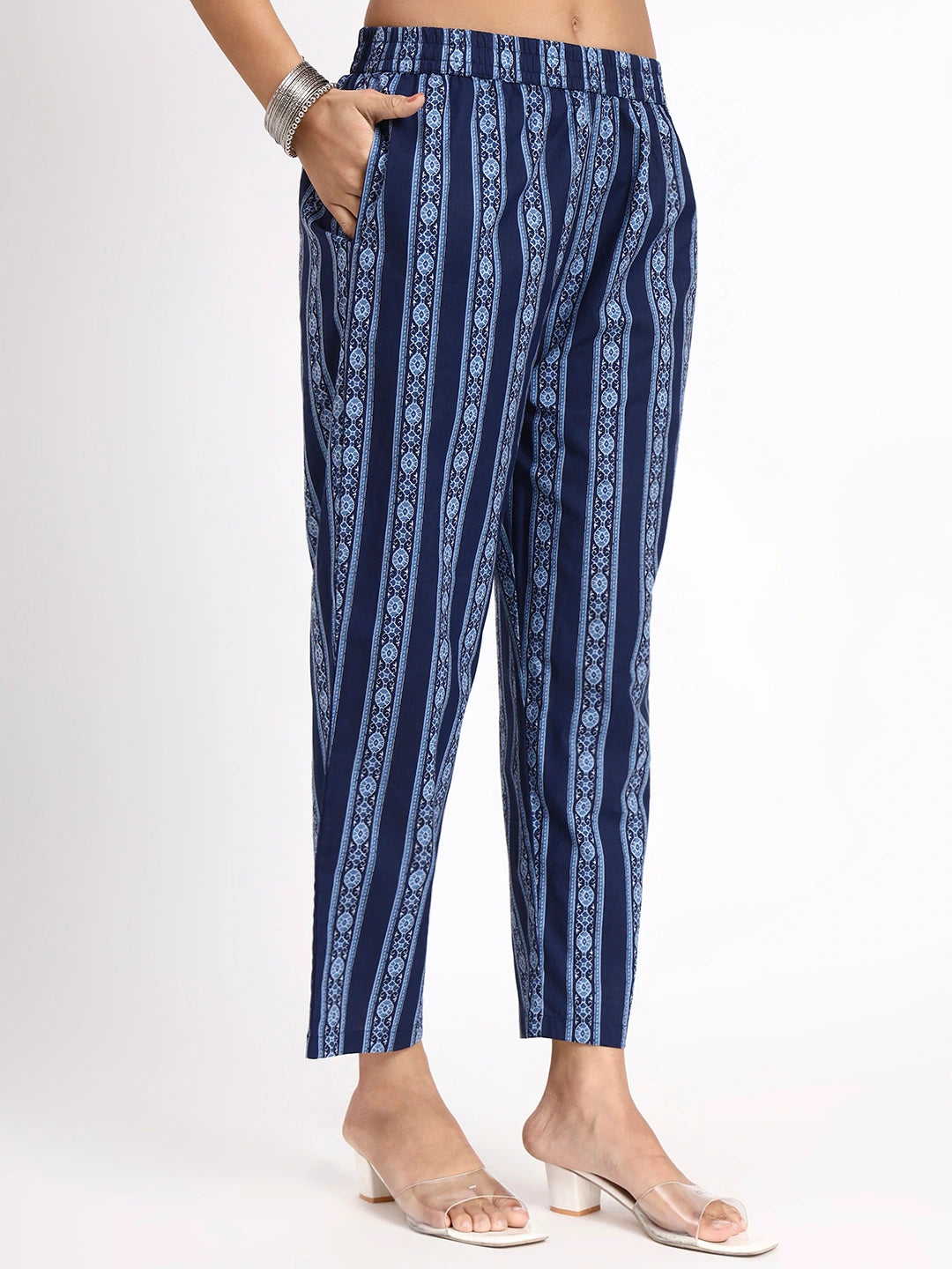 Navy Blue Cotton Straight Kurta Pant Dupatta Set