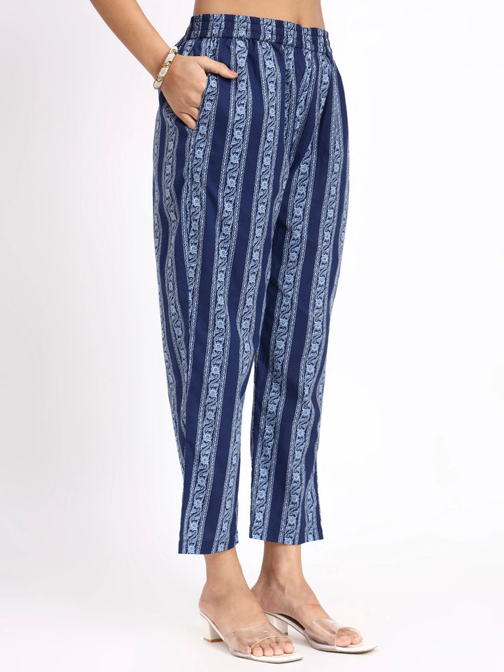 Navy Blue Cotton Straight Kurta Pant Dupatta Set