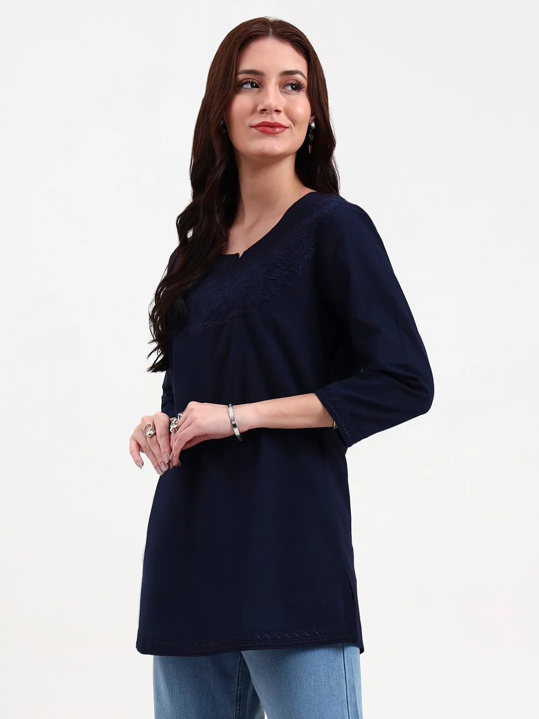 Navy Blue Cotton Straight Peplum Top-Yufta Store-6662TOPNBS