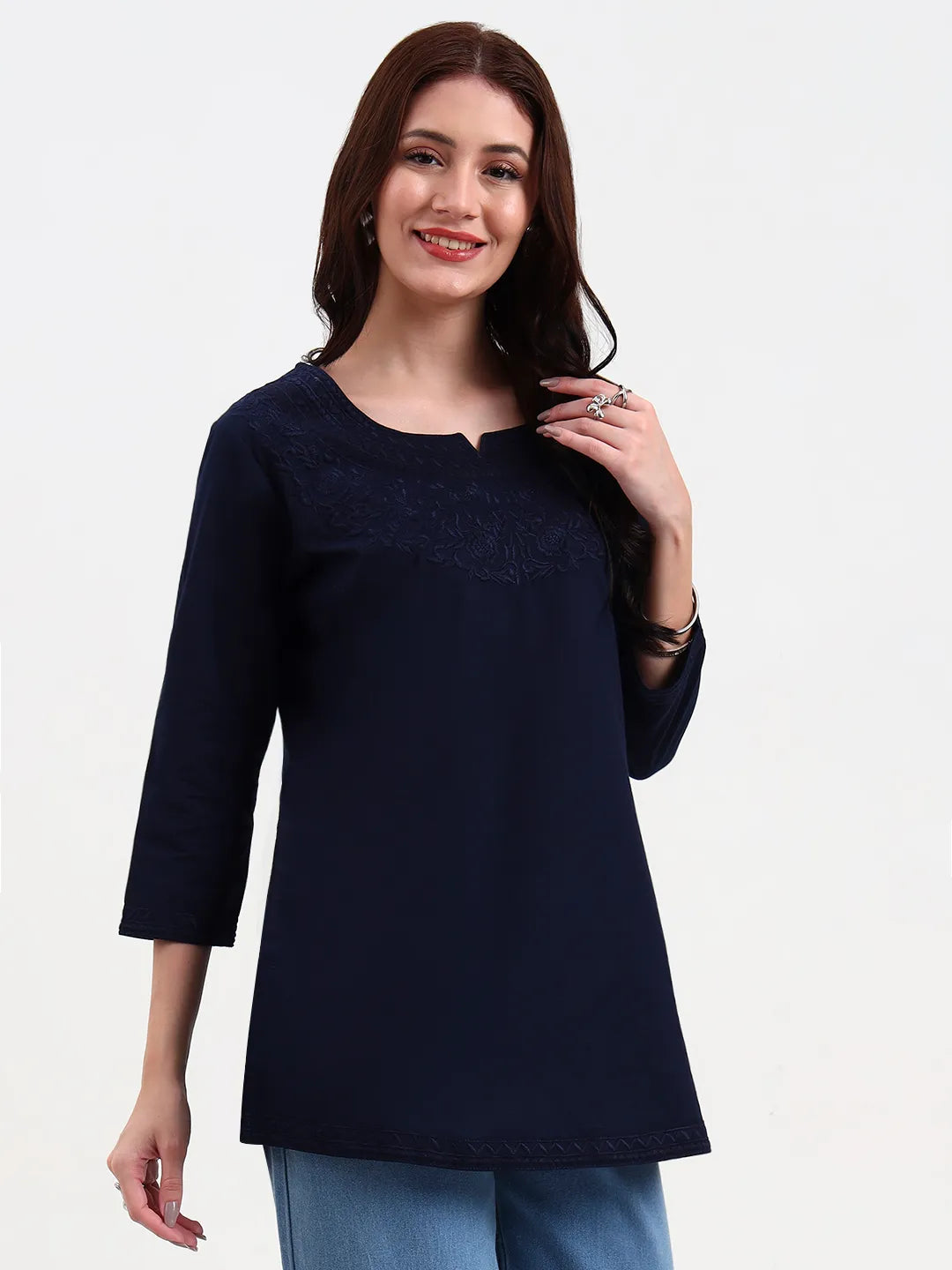 Navy Blue Cotton Straight Peplum Top-Yufta Store-6662TOPNBS