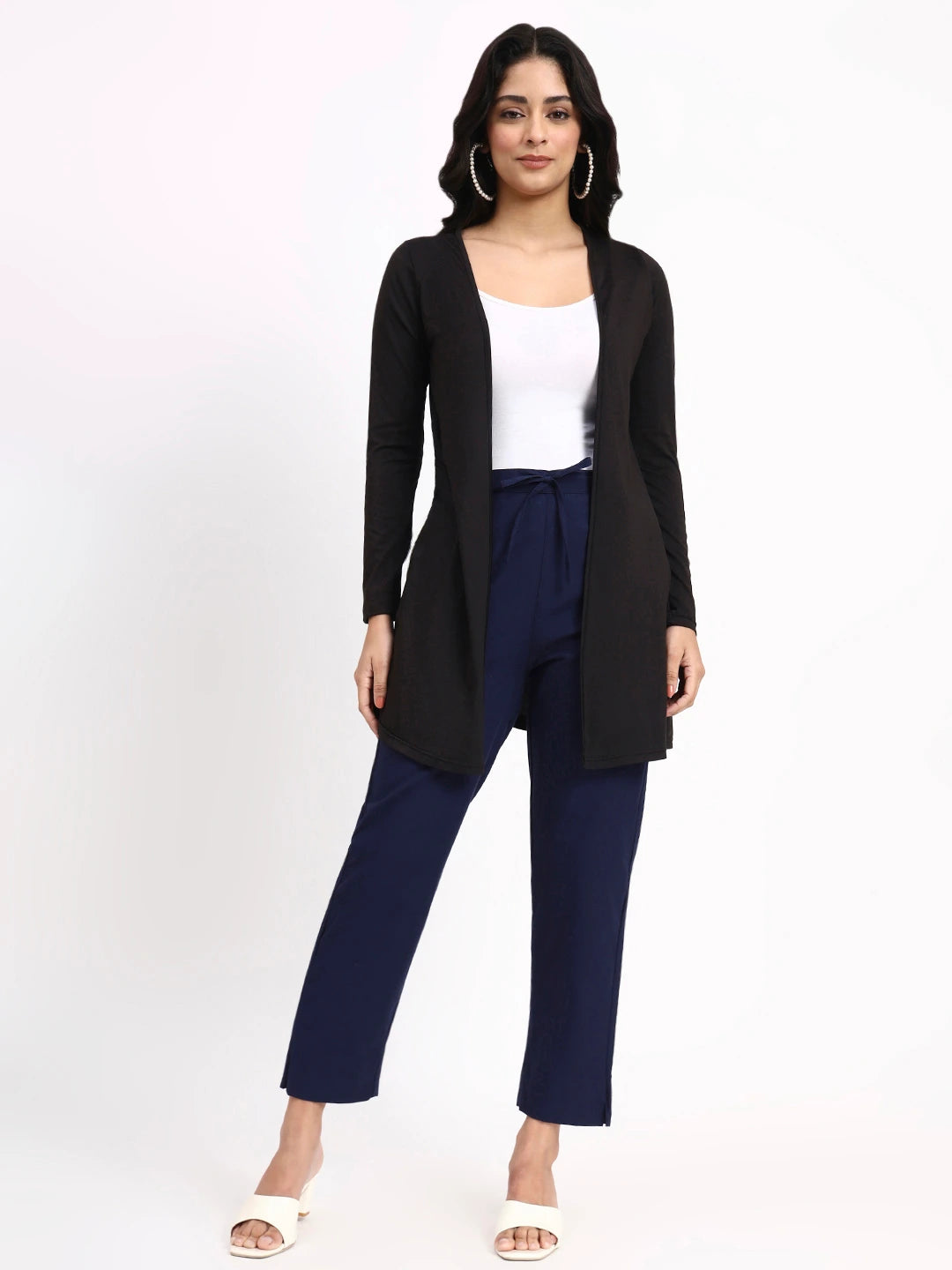 Navy Blue Mid-Rise Ankle-Length Regular Fit Poplin Pants