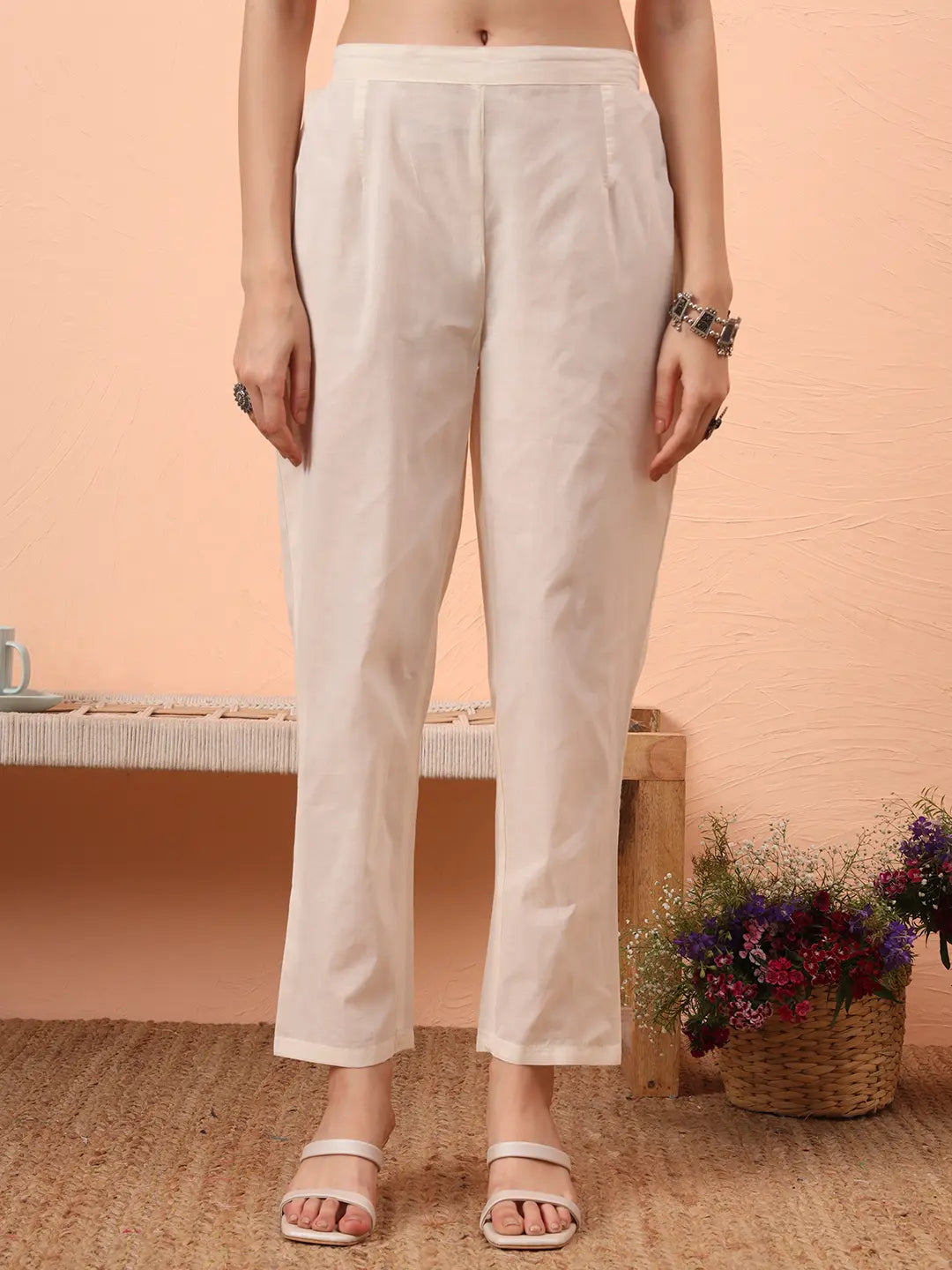 Off-White Handloom Cotton Kurta Dupatta Pant Set With Cotton Mal Lining-Yufta Store-6336SKDWHM