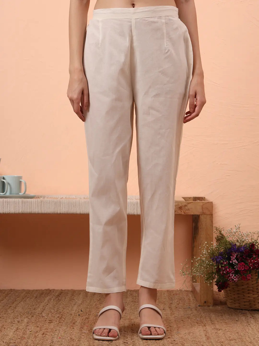 Off-White Handloom Cotton Weaved Kurta Dupatta Pant Set With Cotton Mal Lining-Yufta Store-6331SKDWHM