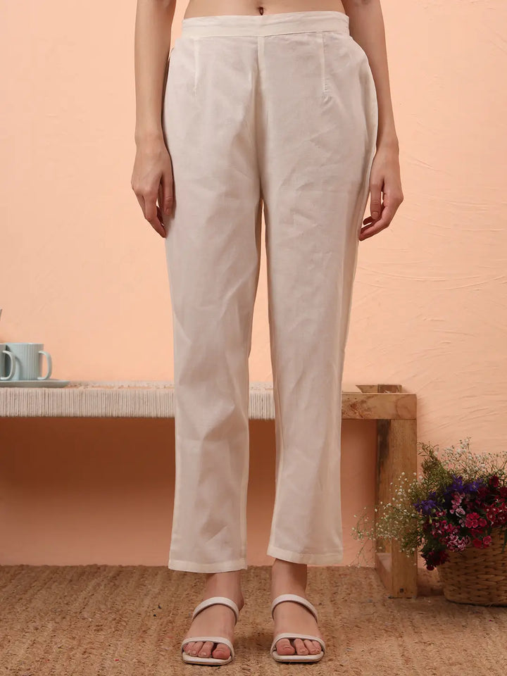 Off-White Handloom Cotton Weaved Kurta Dupatta Pant Set With Cotton Mal Lining-Yufta Store-6331SKDWHM