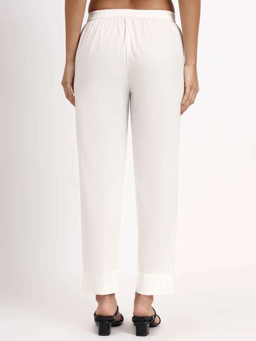 Off White Mid-Rise Ankle-Length Regular Fit Poplin Pants