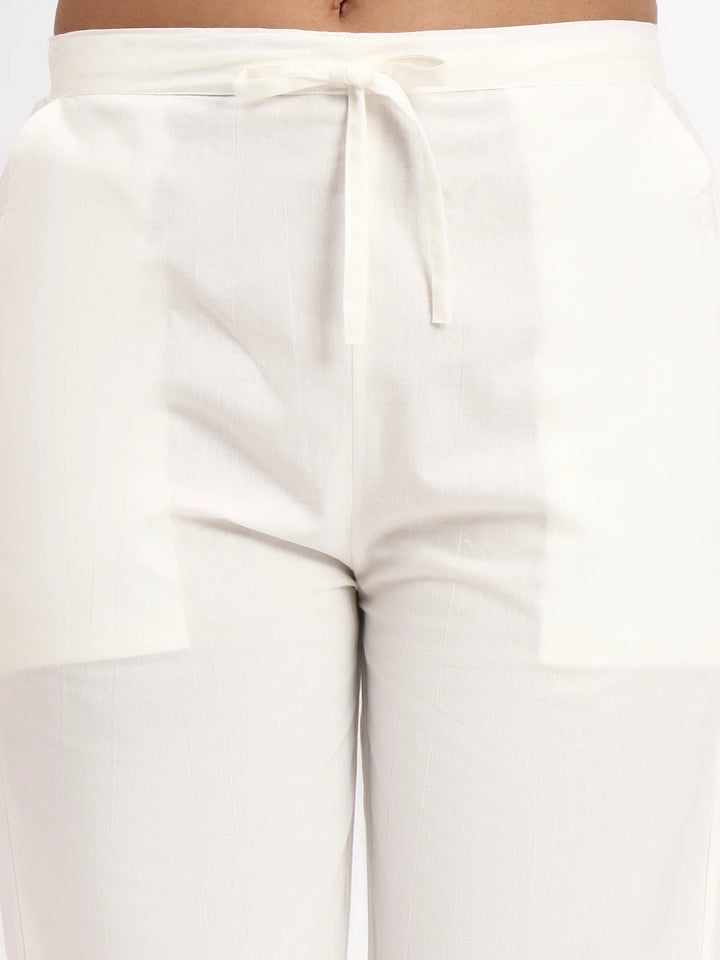 Off White Mid-Rise Ankle-Length Regular Fit Poplin Pants