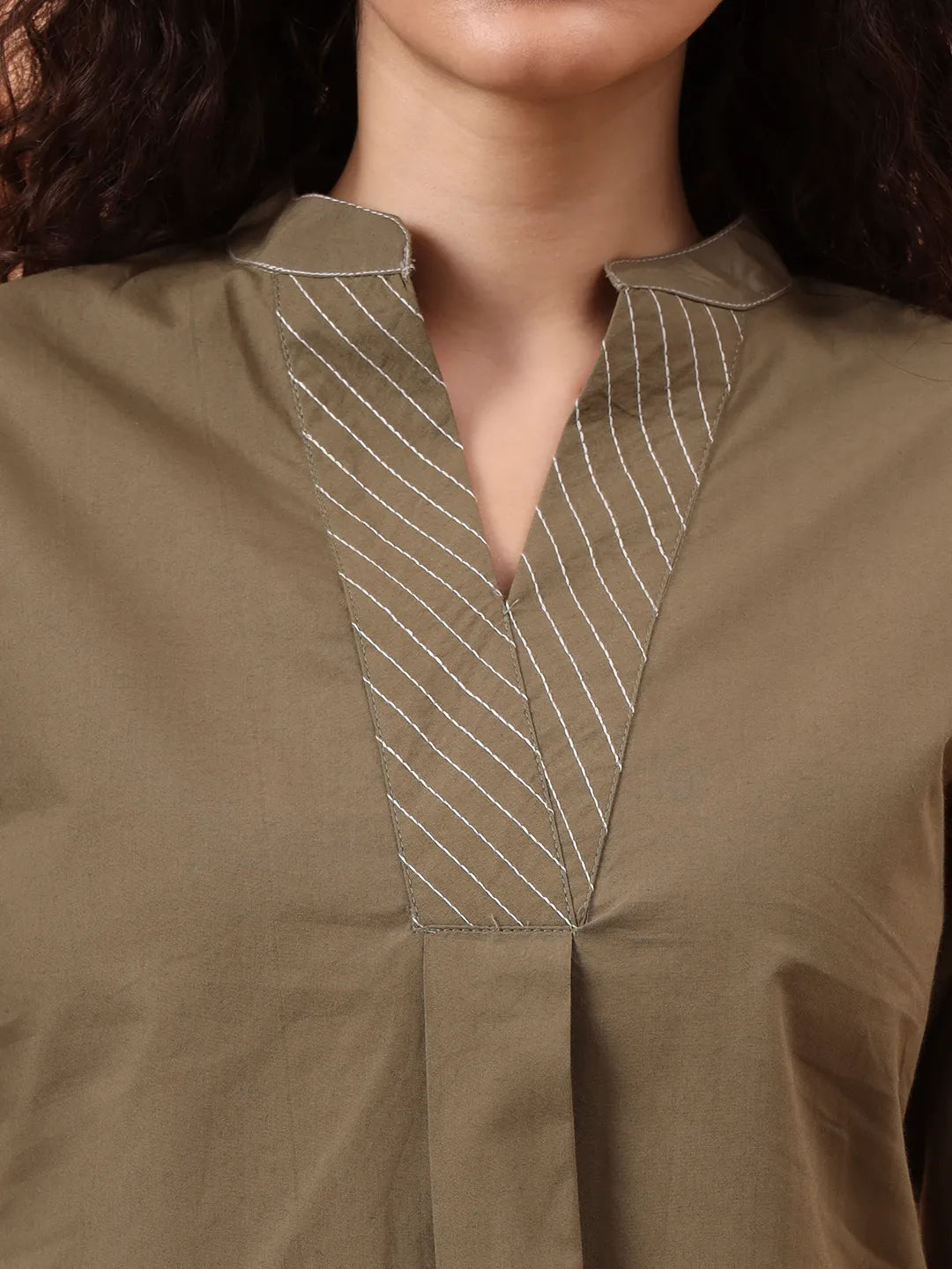 Olive Green Cotton Regular Top-Yufta Store-6342TOPOLS