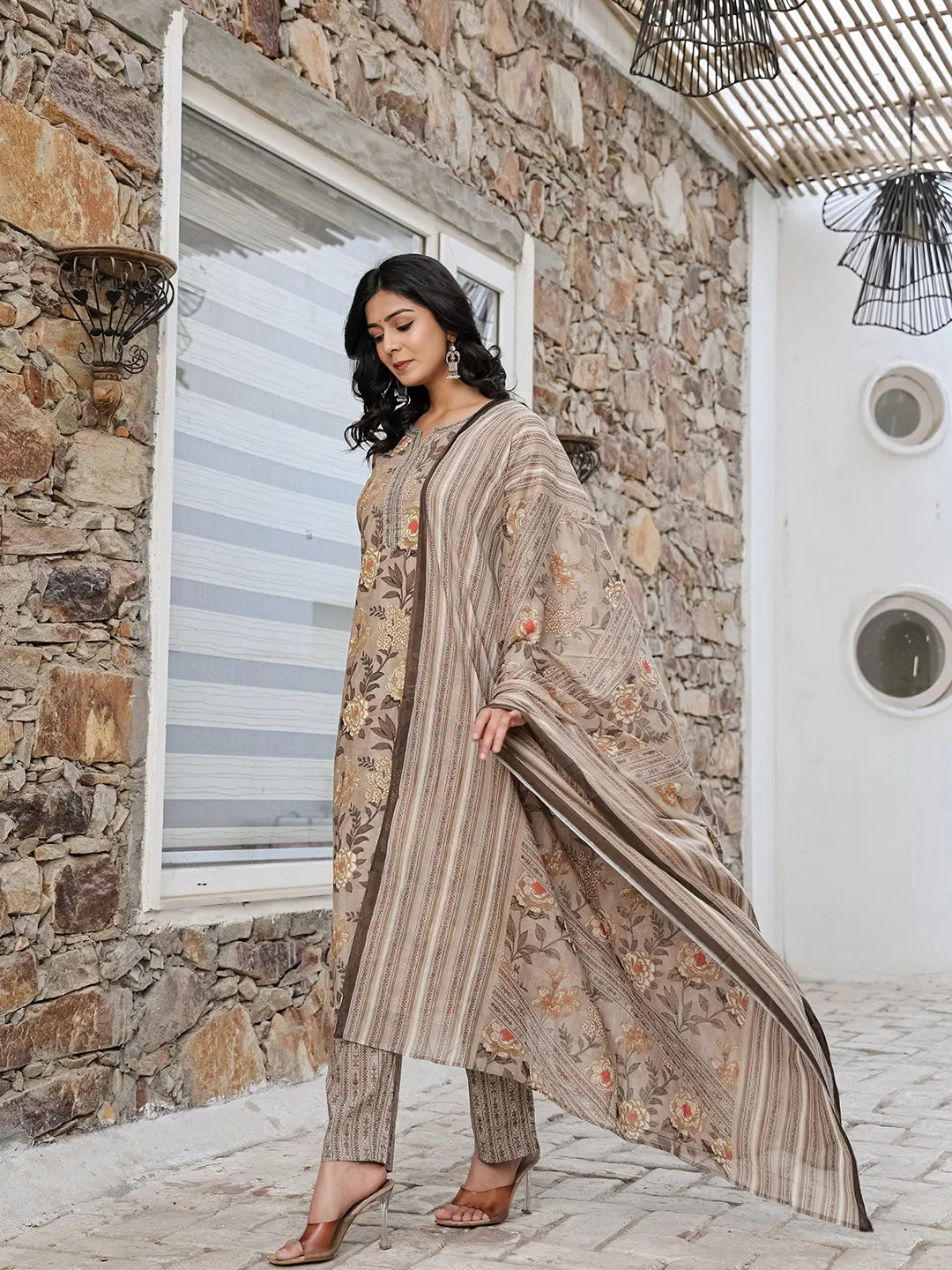 Olive Green Cotton Straight Kurta Set With Handwork-Yufta Store-1838SKDOLM