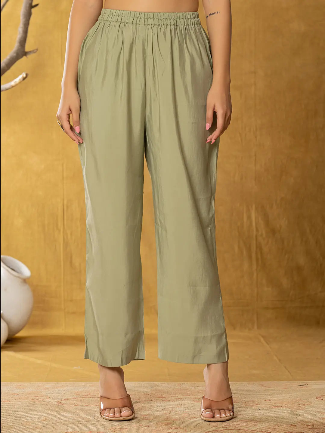 Olive Thread_Work Shirt And Trouser Polyester Co-Ord Set-Yufta Store-7285CRDOLS