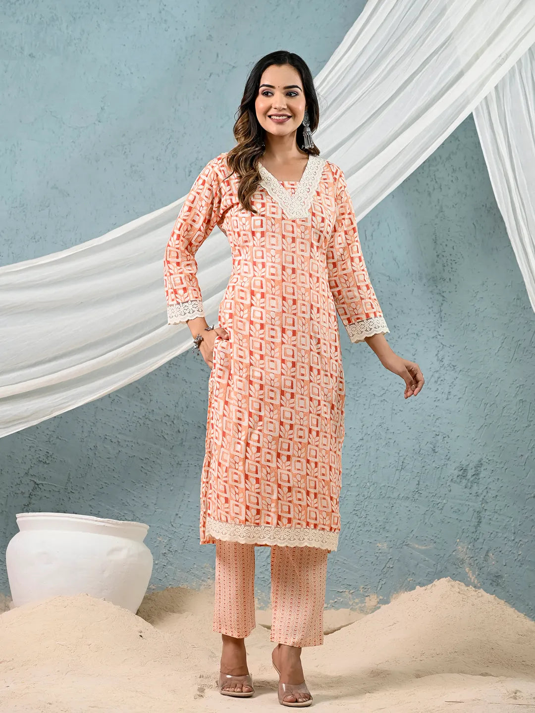 cotton orange kurta dupatta setoffline_sku-8-Yufta Store-7044SKDORM