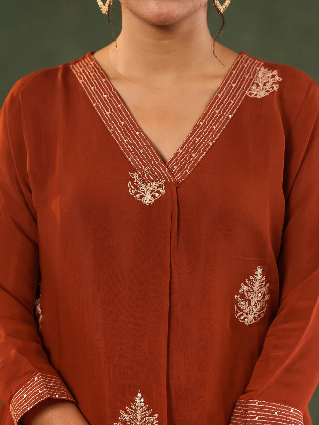 Orange Mul Chanderi A-Line Kurta Trouser Set-Yufta Store-6678SKDORM