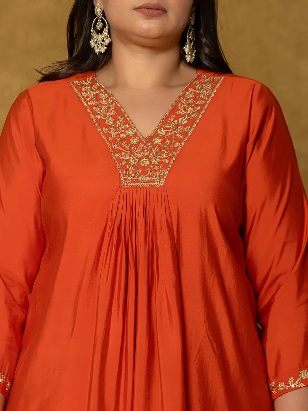 Orange Silk Embroidered Plus Size Kurta Dupatta Set-Yufta Store-7175PSKDOR3XL