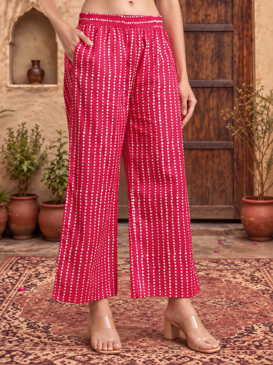 Pink Pure Cotton Striped Kurta Palazoo Dupatta Set