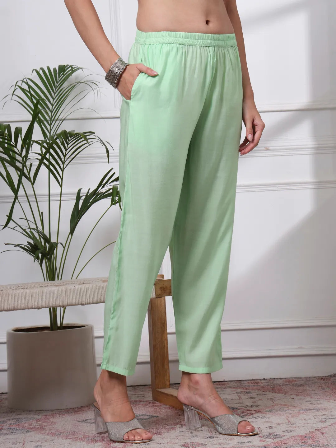 Pastel Green Slik Blend Straight Kurta Dupatta Pant Set Cotton Lining Kurta-Yufta Store-6601SKDGRM