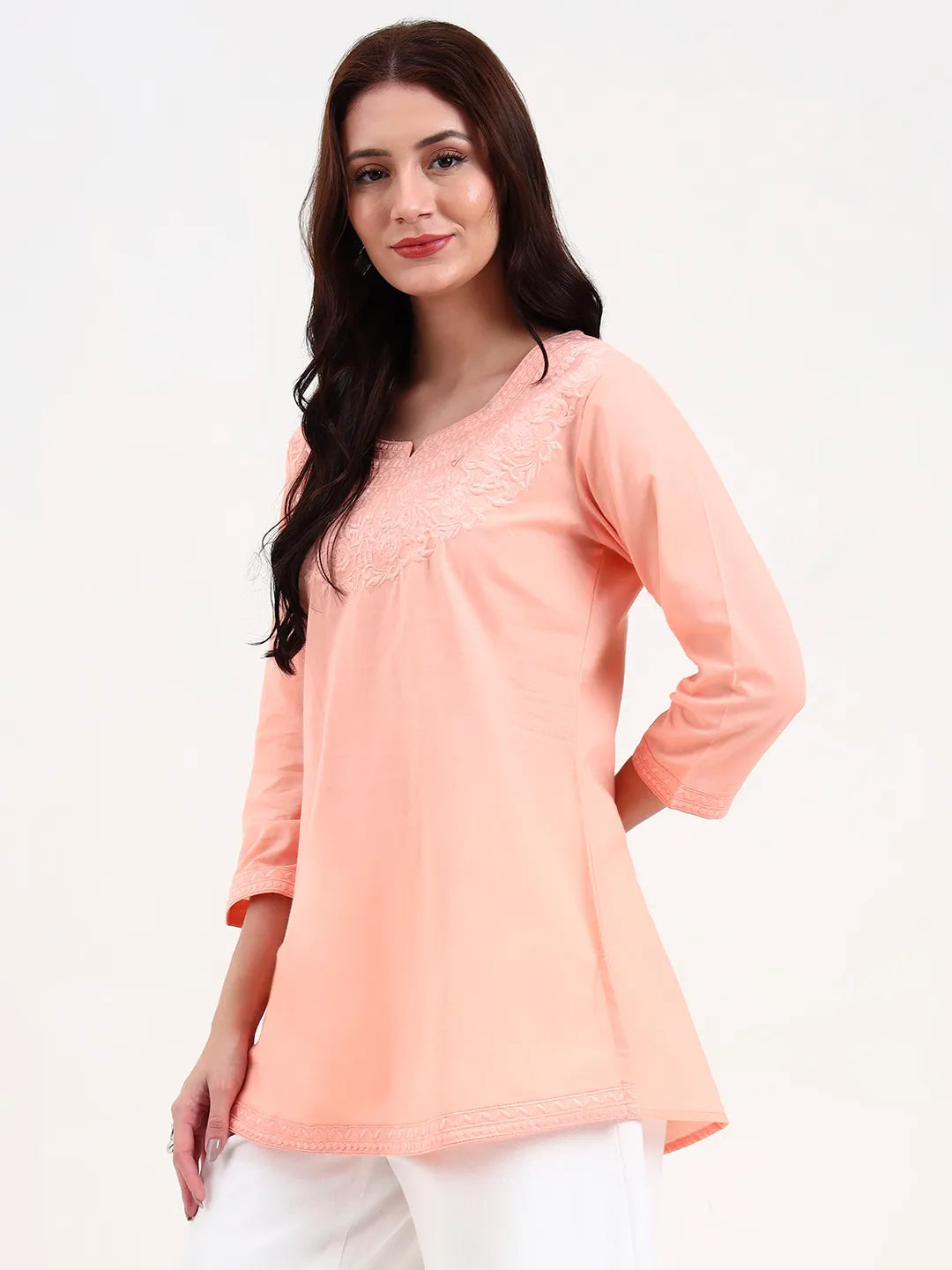 Peach Cotton Straight Peplum Top-Yufta Store-6662TOPPCS