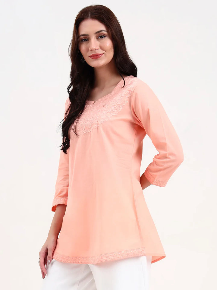 Peach Cotton Straight Peplum Top-Yufta Store-6662TOPPCS