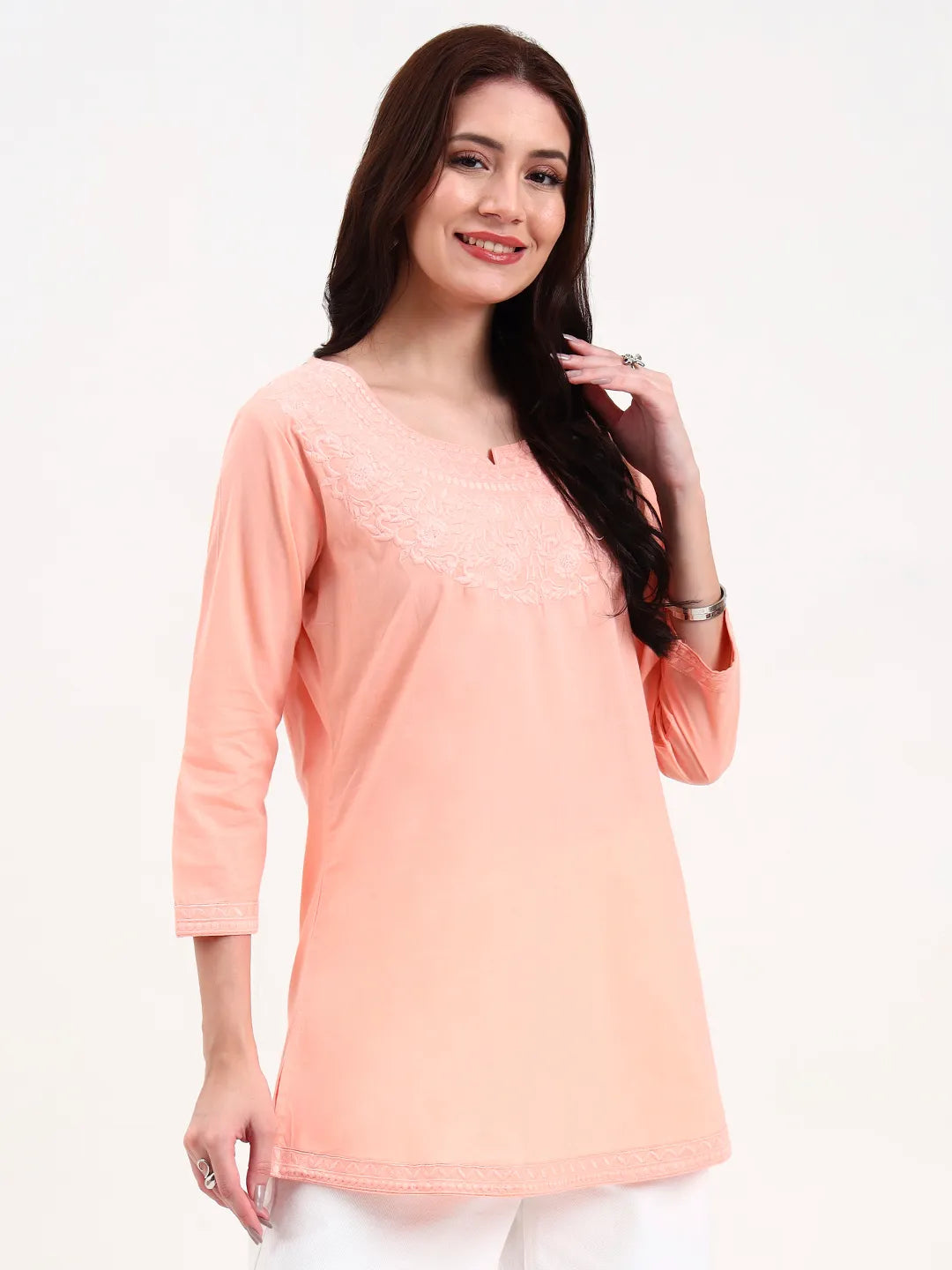 Peach Cotton Straight Peplum Top-Yufta Store-6662TOPPCS