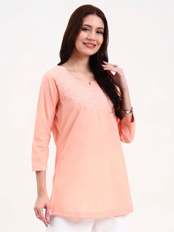 Peach Cotton Straight Peplum Top-Yufta Store-6662TOPPCS