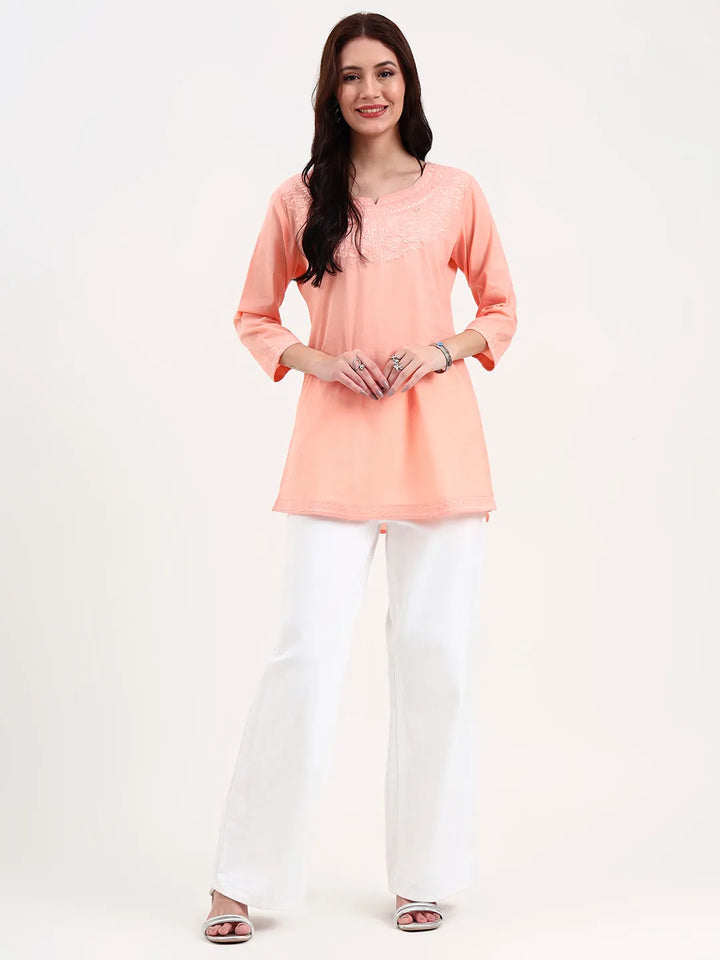 Peach Cotton Straight Peplum Top-Yufta Store-6662TOPPCS