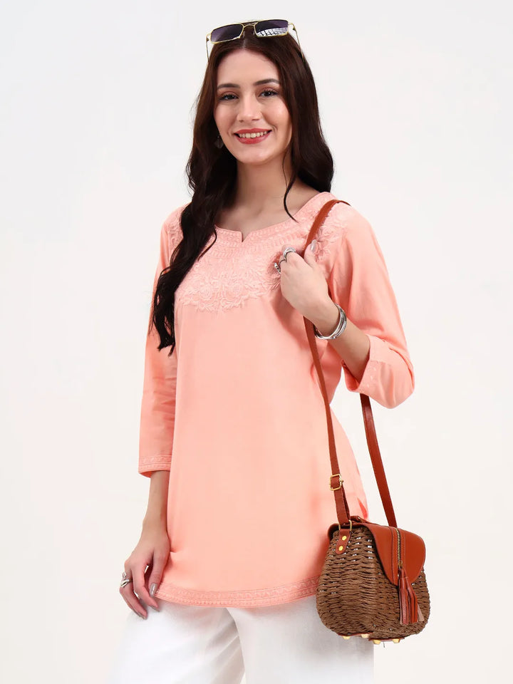 Peach Cotton Straight Peplum Top-Yufta Store-6662TOPPCS