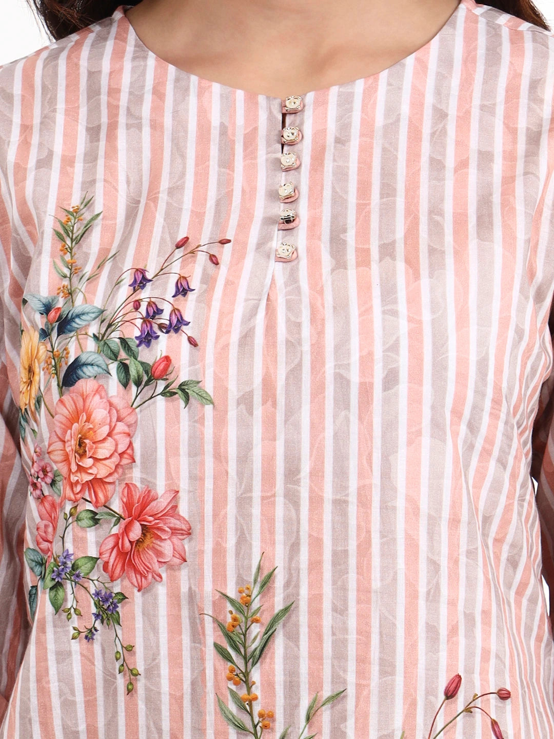 Peach Printed Cotton Co-Ord Set-Yufta Store-7492CRDPCM
