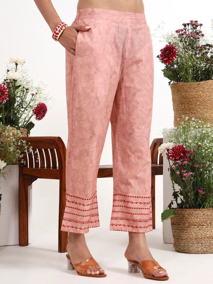 Peach Printed Cotton Co-Ord Set-Yufta Store-7492CRDPCM