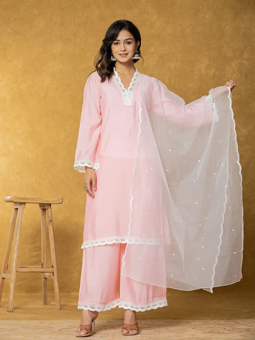 Peach Silk Kurta Set With Palazzo And Dupatta With Cotton Lining-Yufta Store-7330SKDPCS