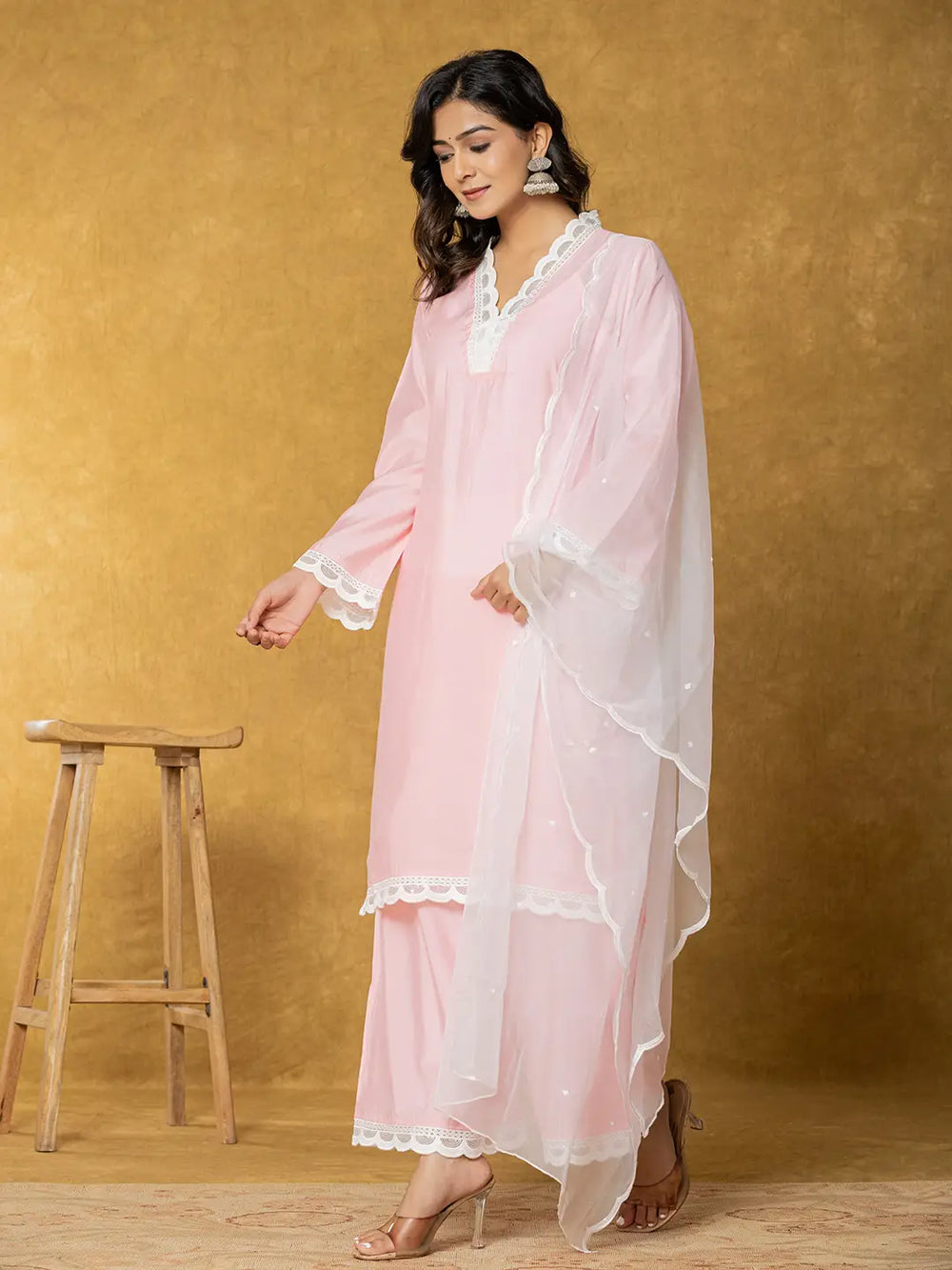 Peach Silk Kurta Set With Palazzo And Dupatta With Cotton Lining-Yufta Store-7330SKDPCS