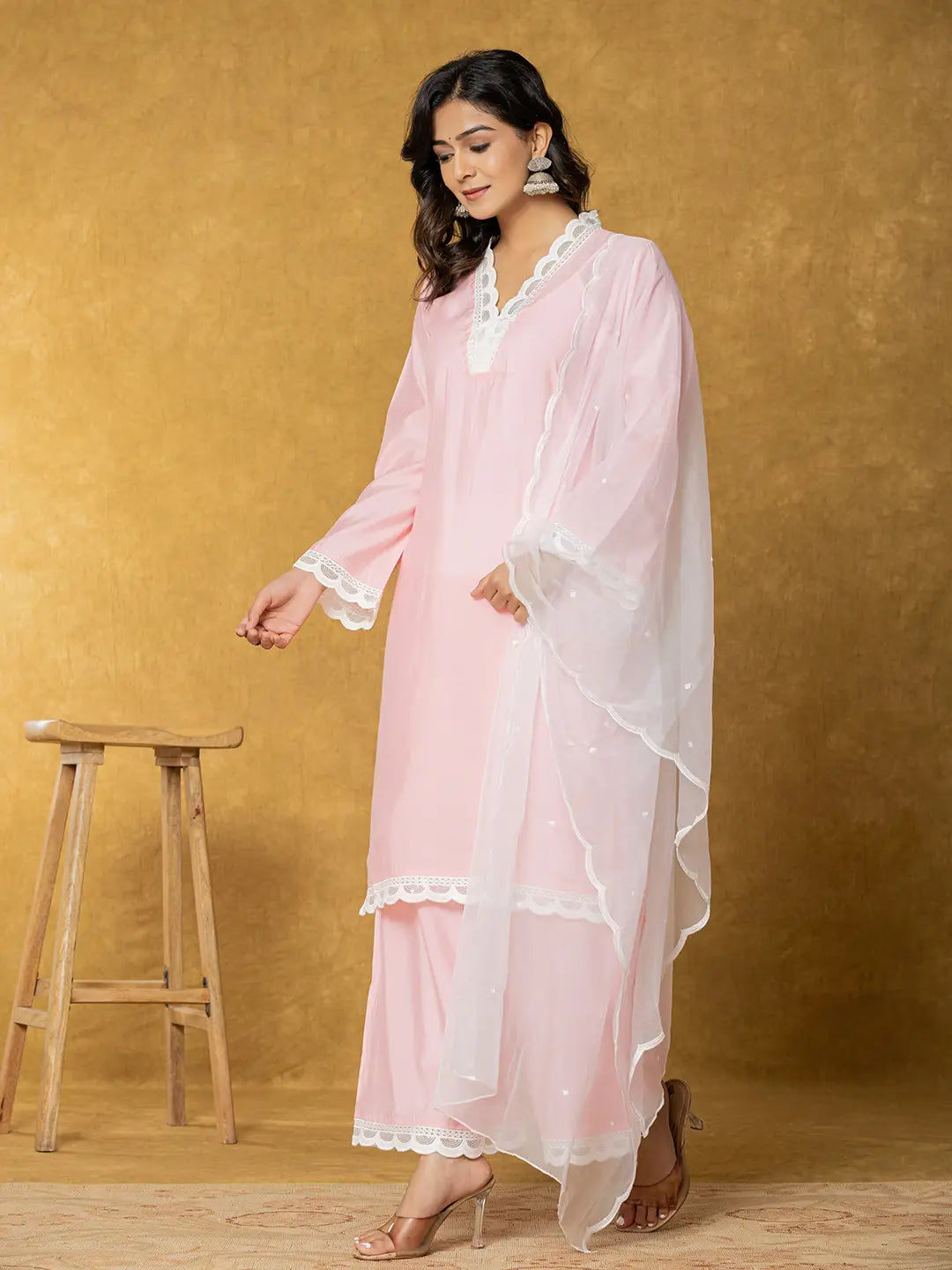 Peach Silk Kurta Set With Palazzo And Dupatta With Cotton Lining-Yufta Store-7330SKDPCS