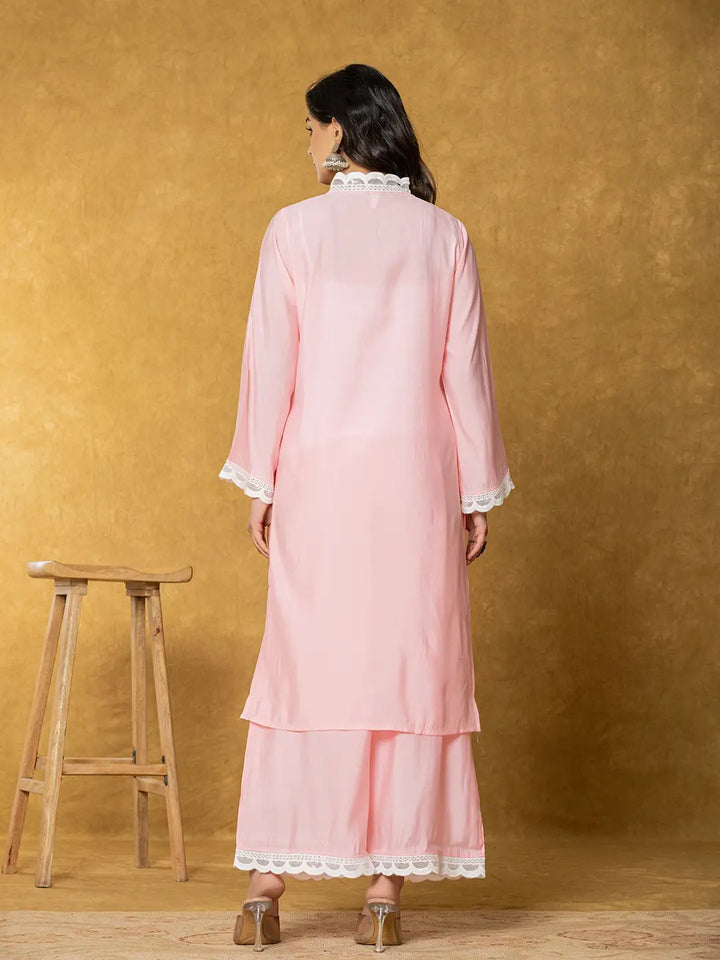 Peach Silk Kurta Set With Palazzo And Dupatta With Cotton Lining-Yufta Store-7330SKDPCS