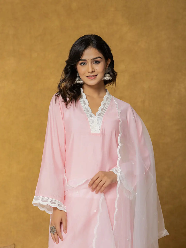 Peach Silk Kurta Set With Palazzo And Dupatta With Cotton Lining-Yufta Store-7330SKDPCS