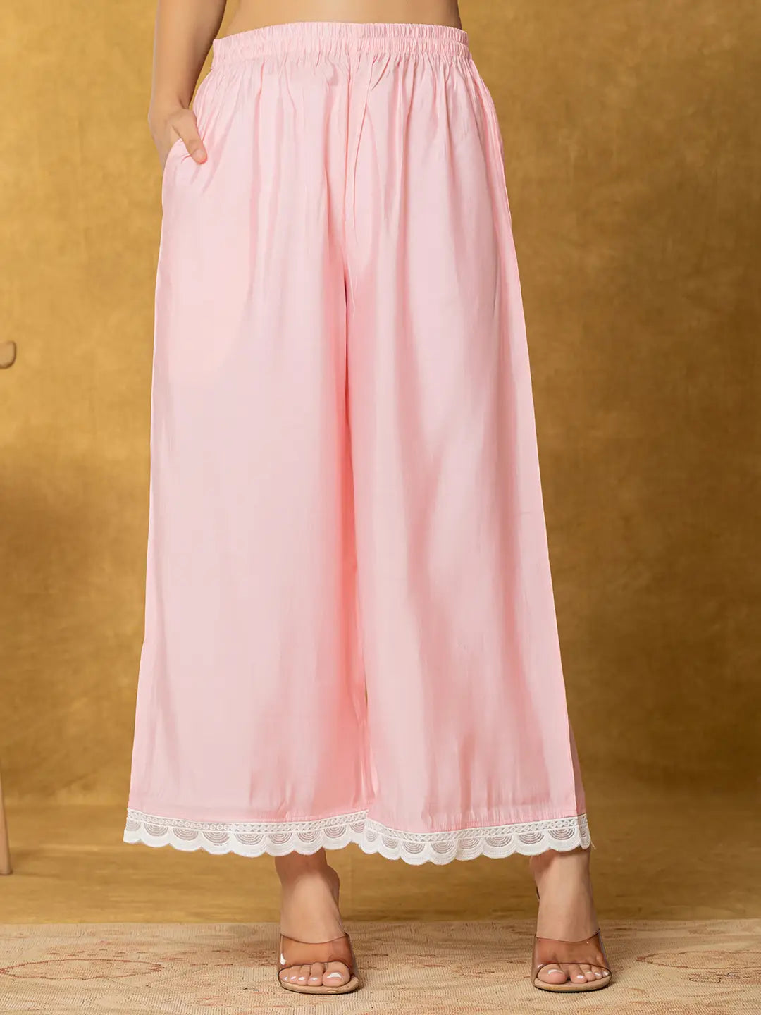 Peach Silk Kurta Set With Palazzo And Dupatta With Cotton Lining-Yufta Store-7330SKDPCS