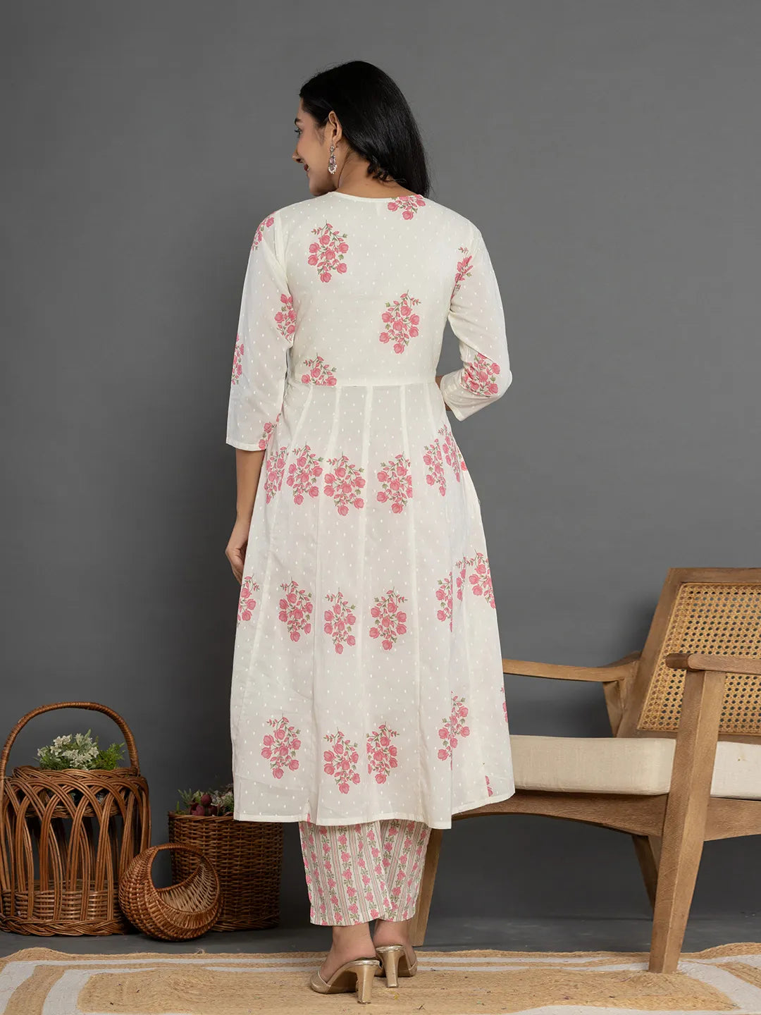 Pink & White Gota_Patti Cotton Anarkali Kurta Dupatta Pant Set-Yufta Store-7163SKDPKS