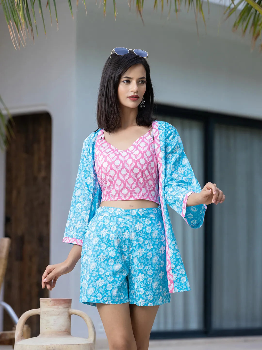 Pink & Blue Co Ord Set Add Jacket-Yufta Store-1054CRDSBS