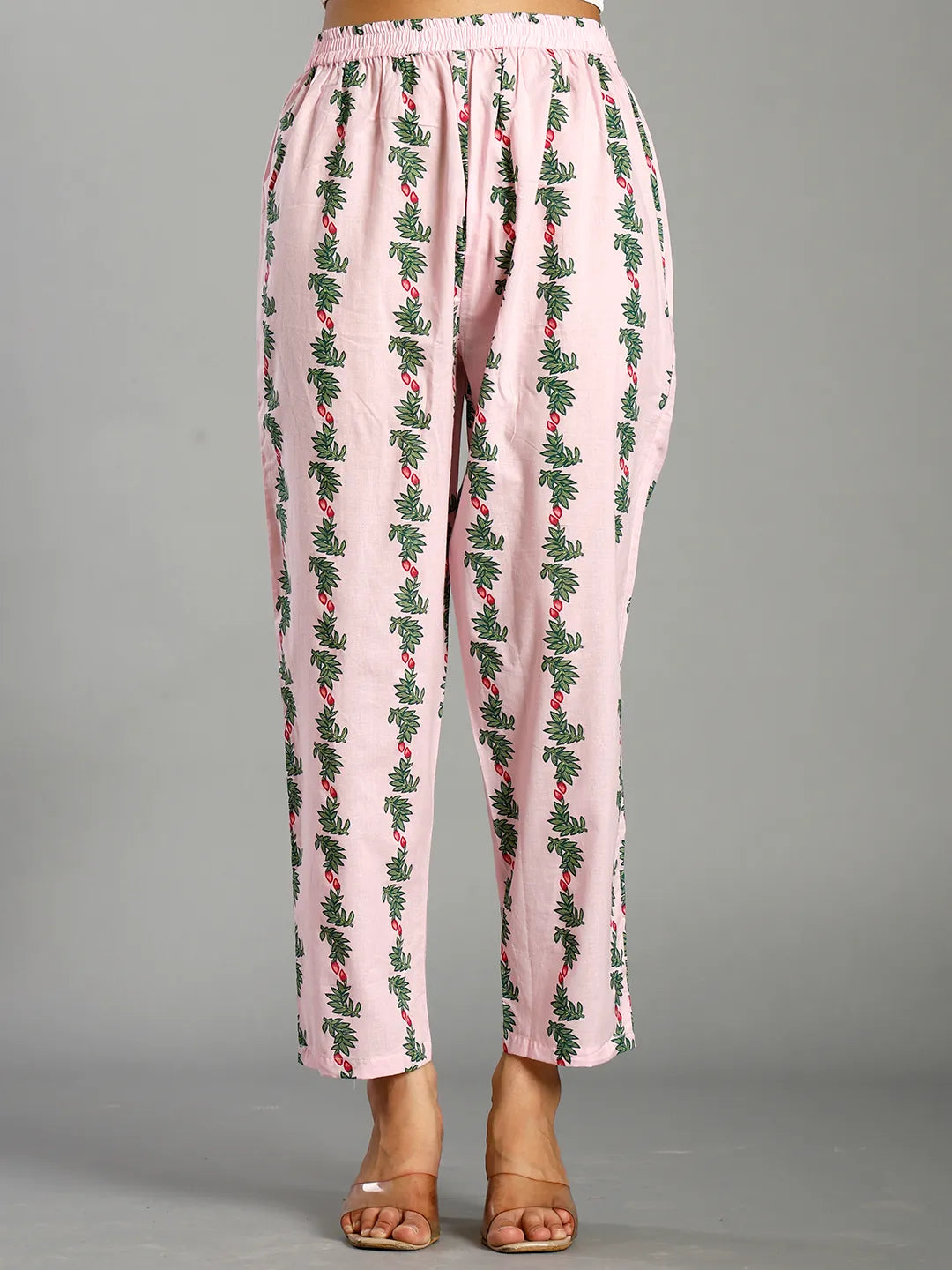 Pink Block Print Handcrafted Cotton Flared Kurta Set