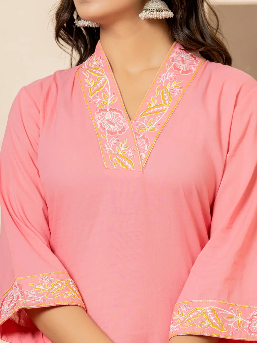 Pink Cotton Embroidered Kurta Dupatta Set-Yufta Store-6852SKDPKS