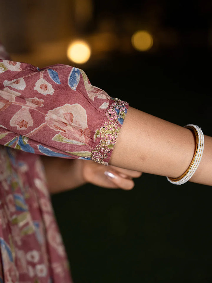 Pink Cotton Embroidery A-Line Gathers Kurta And Dhoti Pants With Dupatta Set
