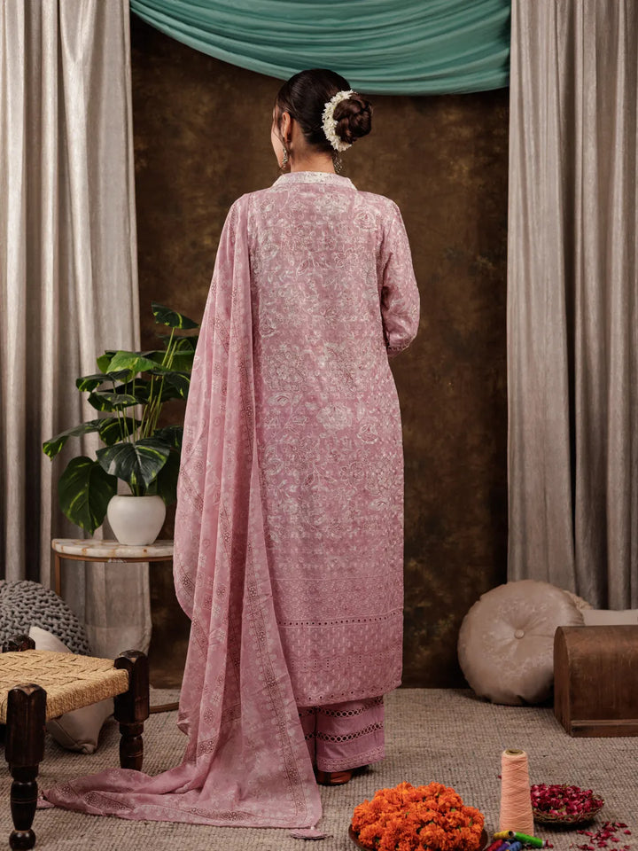 Pink Cotton Schiffli Kurta Dupatta Set With Lace Detailing-Yufta Store-7186SKDPKS