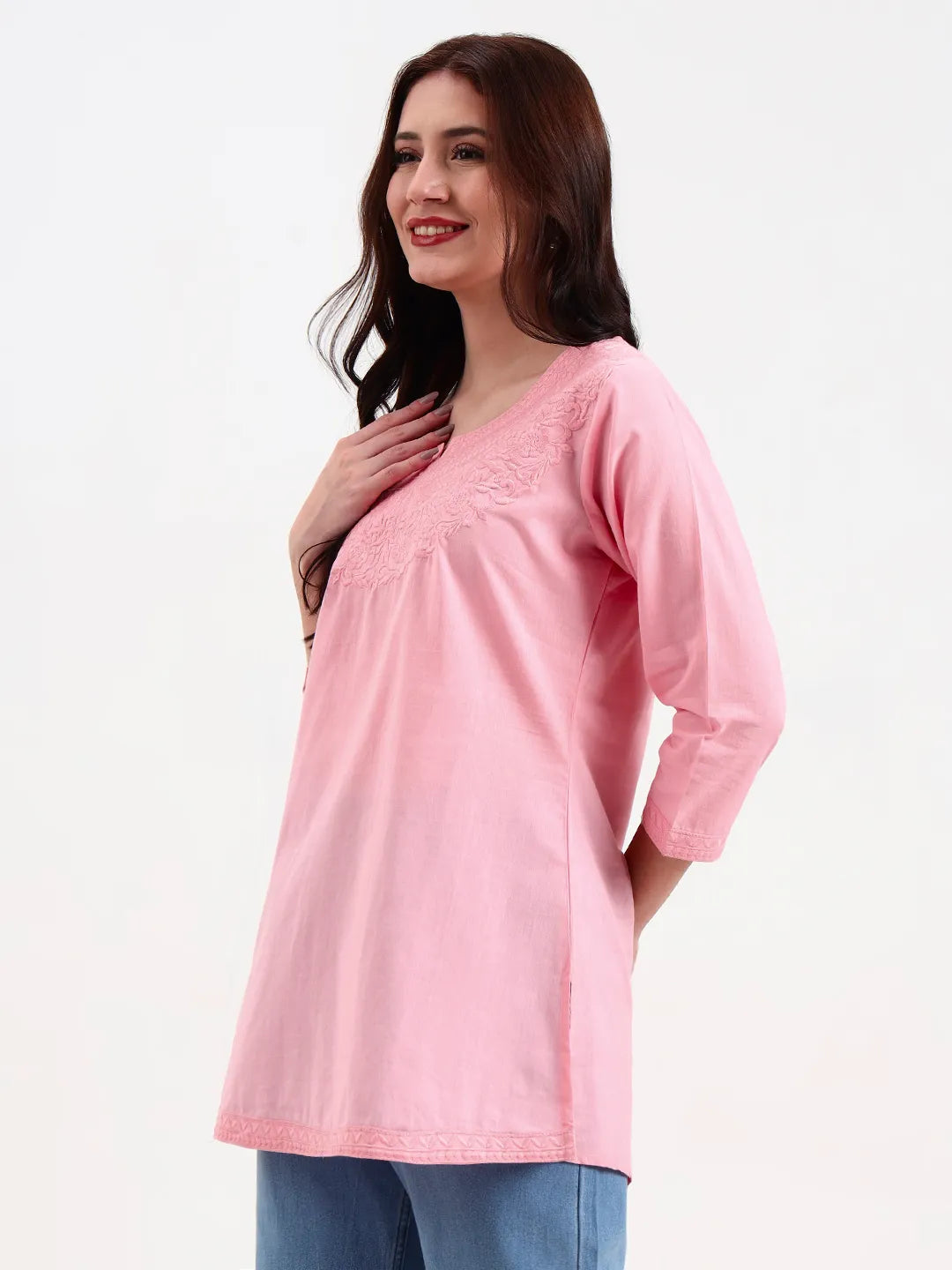 Pink Cotton Straight Peplum Top-Yufta Store-6662TOPPKS