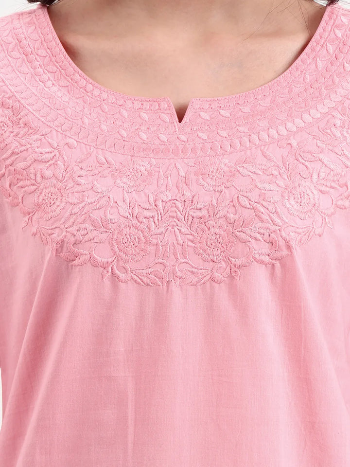 Pink Cotton Straight Peplum Top-Yufta Store-6662TOPPKS