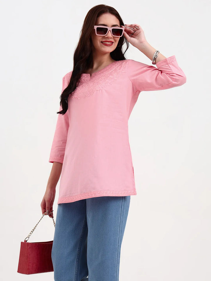 Pink Cotton Straight Peplum Top-Yufta Store-6662TOPPKS