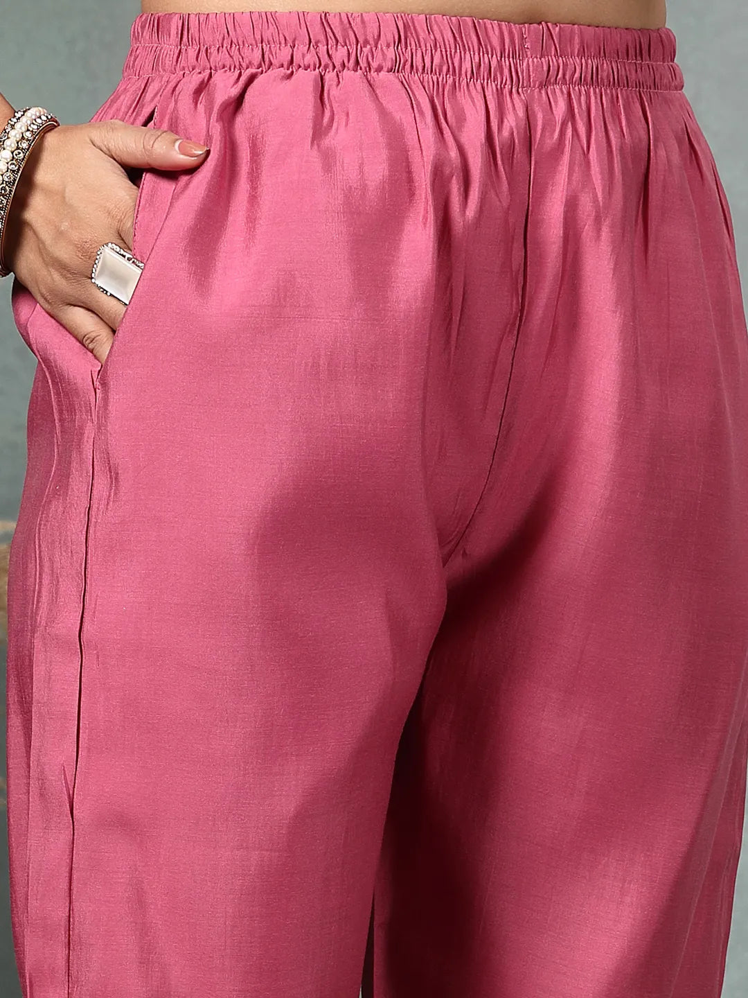 Pink Dori-Embroidery Straight Silk Blend Kurta Trouser Dupatta Set-Yufta Store-6719SKDPKM